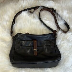 Vintage Timeless Black and Brown Leather Crossbody Bag